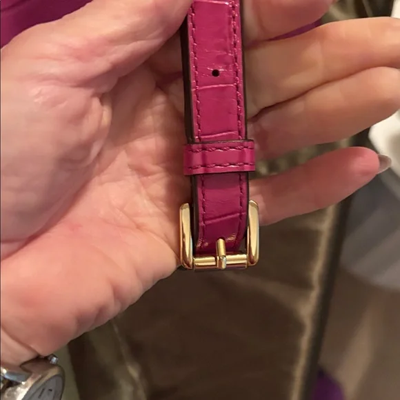 Michael Kors Dillon Fuchsia Crocodile-Embossed Satchel - Picture 4 of 13